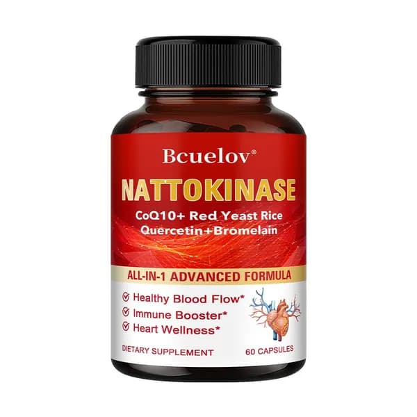Капсулы Bcu elov Nattokinase, 250 мг наттокиназы (5000 FU), 200 мг коэнзима Q10, красный дрожжевой рис, 60 капсул, поддерживают здоровое кровообращение, здоровье сердца и иммунитет.