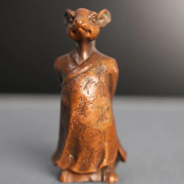Латунная мини фигурка крысы в китайском халате Фэн Шуй, винтажная медная статуэтка первого знака зодиака ручной чеканки, талисман накопления богатства и финансовой удачи, декор офиса и дома, коллекцио
