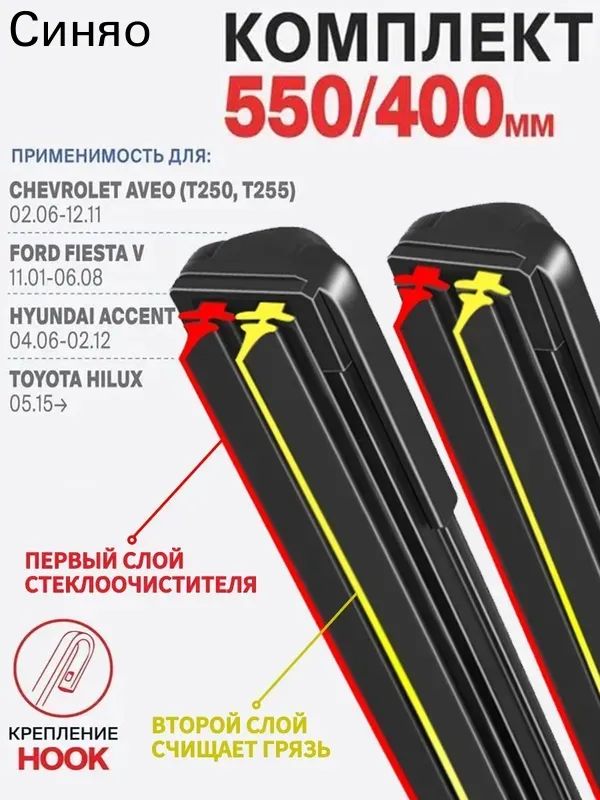 Rayspire Щетка стеклоочистителя Бескаркасная, арт. 2 штуки,550 400 мм Комплект бескаркасных щеток стеклоочистителя дворники на Renault Dokker (FE/KE) Рено Доккер 2012-2015, 55 см + 40 см
