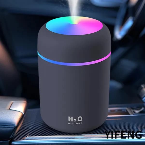 milochic Увлажнитель воздуха Автомобильный увлажнитель воздуха colorful, резервуар для воды объемом 300 мл, два режима распыления, USB-источник питания, простая установка, компактный и легкий вес, черный