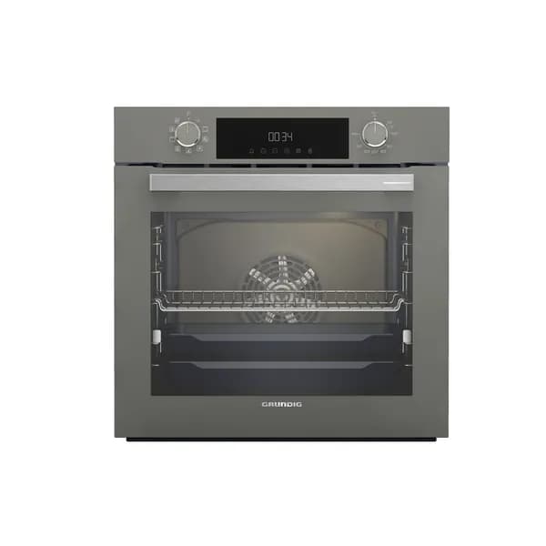 Духовой шкаф электрический встраиваемый Grundig GEBM12300GC, 9 режимов, гриль, конвекция, телескопические направляющие, очистка паром, тройное стекло, блокировка от детей, класс A+, цвет серый