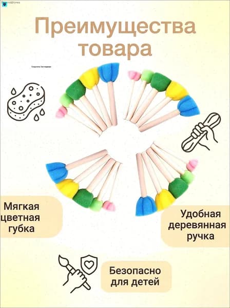 Набор губчатых кистей - 20шт. круглые и цветочные кисти для рисования для детей/взрослых (деревянная ручка), Инструменты для рисования на холсте(голубой, светло-розовый, салатовый, светло-желтый)