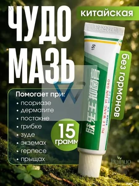 Заживляющая мазь китайского производства для комплексного ухода, популярное средство против прыщей, постакне, псориаза, грибковых поражений и атопического дерматита в упаковке 15 грамм.