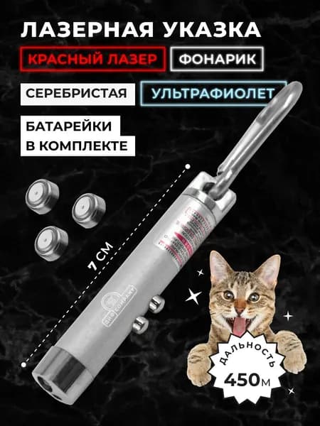 Лазерная указка, игрушка дразнилка для кошек и собак с фонариком, серая. Для презентаций, конференций, для игры с домашним питомцем, для животных, зоотовар. Красный лазер + фонарик