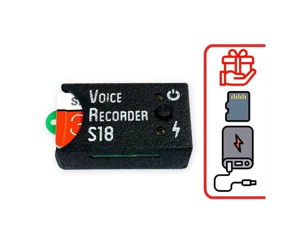 Микро диктофон для записи разговоров Сорока 18-VOX (Q40182SA) + 2 ПОДАРКА (microSD 32Gb и Power-bank 10000 mAh) - очень маленький 24x14,1x9 мм, микрофон до 15 м - диктофоны для записи в суде
