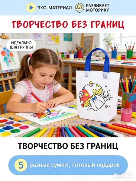 Пакеты с граффити и раскрасками: детские подарочные пакеты из нетканого материала, предметы искусства и поделки с цветным наполнением и росписью, 5 комплектов, двусторонняя печать.