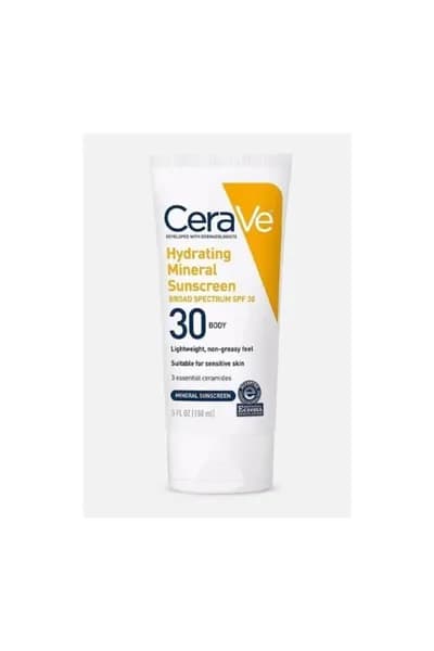 CeraVe Минеральный солнцезащитный крем для тела, SPF 30, 150 мл. Надежная защита от ультрафиолета, глубокое увлажнение кожи, подходит для ежедневного ухода, обеспечивает комфорт и безопаснос