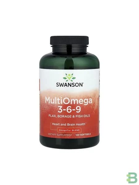 Swanson Multiomega 3-6-9, Омега 3-6-9, Рыбий жир + Масло огуречника + Льняное масло, 120 мягких капсул, Жирные кислоты, витамины для сердца и сосудов, для мозга, для здоровья кожи