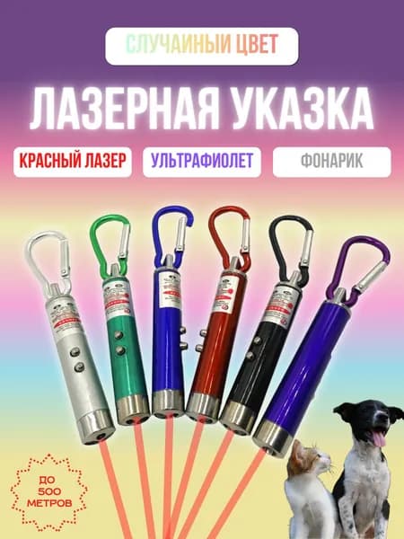 Лазерная указка, игрушка дразнилка для кошек и собак с фонариком. Для презентаций, конференций, для игры с домашним питомцем, для животных, зоотовар. лазер + фонарик (случайный)