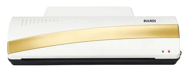 Ламинатор Bulros LM gold A3 белый/золотой, макс. формат А3, ширина ламинирования 330мм, 2 вала, горячее/холодное ламинирование,250 мм/мин,макс.толщина 125 мкм,кнопка разжатия валов, индикатор готовности, 365 Вт, макс. толщина 0.5 мм, время нагрева 4 мин.