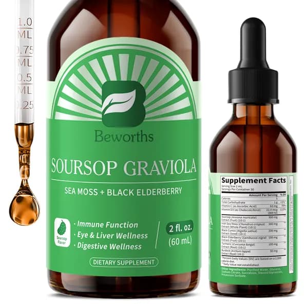Жидкие капли Soursop Graviola с бальзамическим маслом для поддержки и регенерации клеток, укрепления иммунитета, расслабления, улучшения состояния печени и сна, Гуанабана, 2 жидких унции