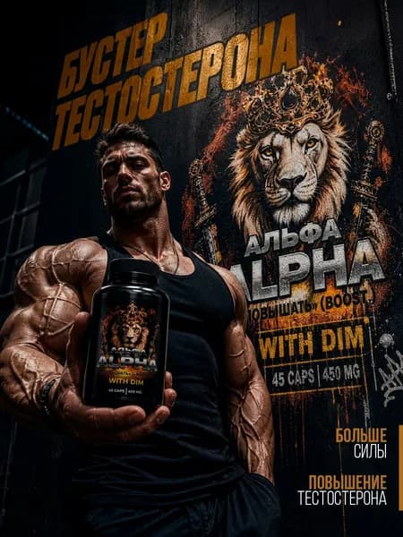 Тестостерон для мужчин ALPHA WITH DIM / Бустер тестостерона, для набора мышечной массы, туркестерон, для набора веса, капсулы для потенции, экдистерон / Повышать (Boost) 45 шт