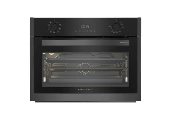 Духовой шкаф электрический встраиваемый Grundig GEKM19300DX, 48 л, 8 режимов (гриль, конвекция), тройное стекло, телескопические направляющие, блокировка от детей, гарантия 2 года, Черно-серый