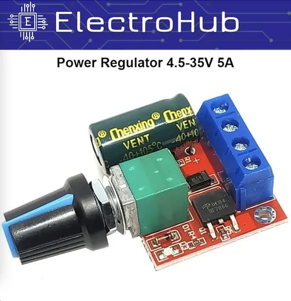 PWM Power Regulator 4.5-35V 5A, ШИМ-регулятор скорости / оборотов двигателя, мощности, диммер / регулятор яркости светодиодной ленты и ламп накаливания, 4.5-35В, 5А, размер 30x26x14мм