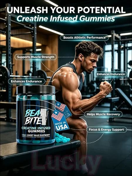 Жевательные мармеладки с креатином Beast Bites, 150 шт, вкус голубой малины, 5 г креатина на порцию, спортивное питание для набора мышечной массы, выносливости и восстановления мышц, производство США
