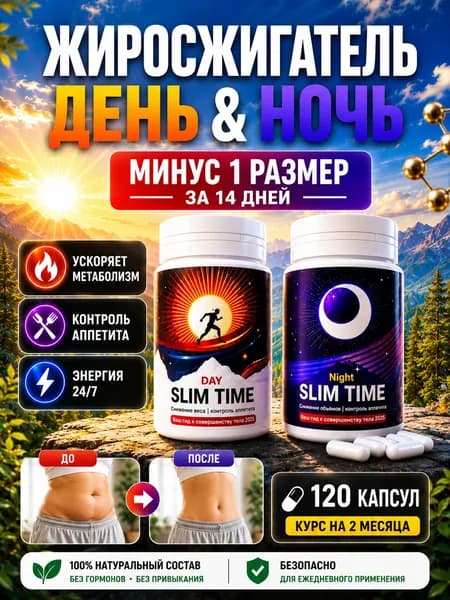 Жиросжигатель для похудения сильный и мощный Slim Time , капсулы для похудения 120 шт День и Ночь. Комплексная пищевая добавка на основе растительных экстрактов с витаминами и минералами WEONE care3