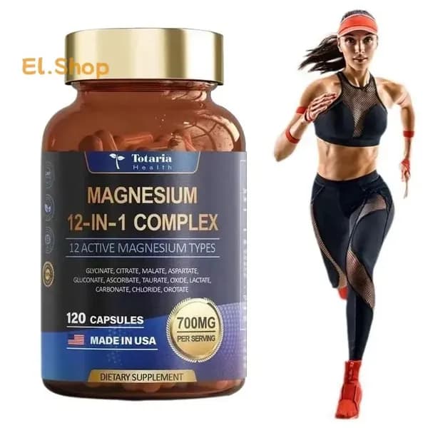 Totaria Magnesium Complex 700 мг 12-в-1 комплекс магния: глицинат, цитрат, малат, оксид, таурат, аспартат, оротат Для расслабления мышц, поддержки сердца Веганские капсулы 120 капсул