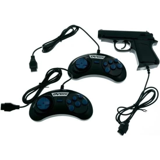 ДЖОЙСТИК Sega 2шт. + СВЕТОВОЙ ПИСТОЛЕТ 1шт. комплект для приставок 8-бит 9-пин DVTech 05-JS черный, ударопрочный пластик, кабель 1.5 м, игровые манипуляторы джойстики, 2 джойстика с пистолетом для игр