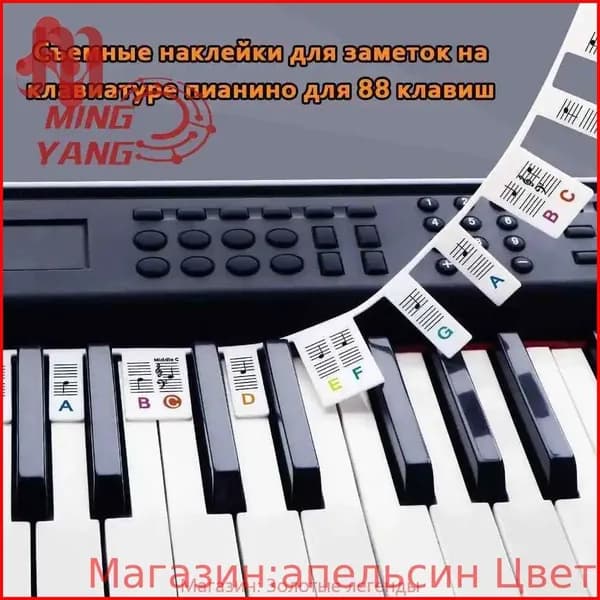 Многоразовое руководство по нотам для фортепиано, Съемные наклейки для заметок на клавиатуре пианино для 88 клавиш, этикетки с буквенными обозначениями, Простое в установке,(красочное).