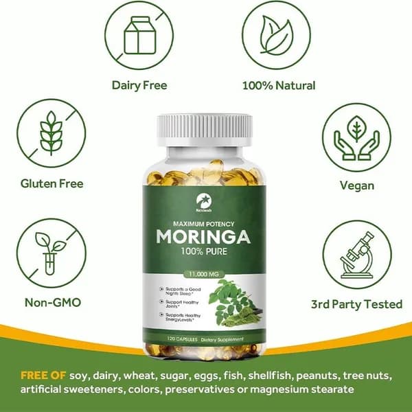 Kexinsh Moringa Capsules - Чистый порошок моринги, энергия, кожа, иммунитет и здоровье кишечника суперпродукты, богатые антиоксидантами, необходимыми витаминами и аминокислотами