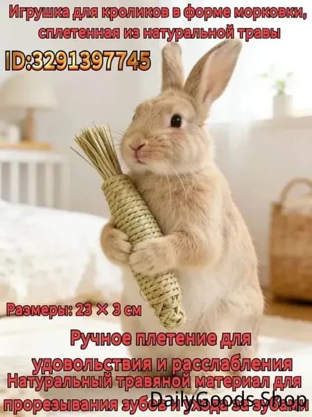 Игрушка для жевания для домашних животных: игрушка в форме морковки, изготовленная из натуральной травы, подходит для кроликов, хомячков и песчанок. Способствует здоровью зубов.